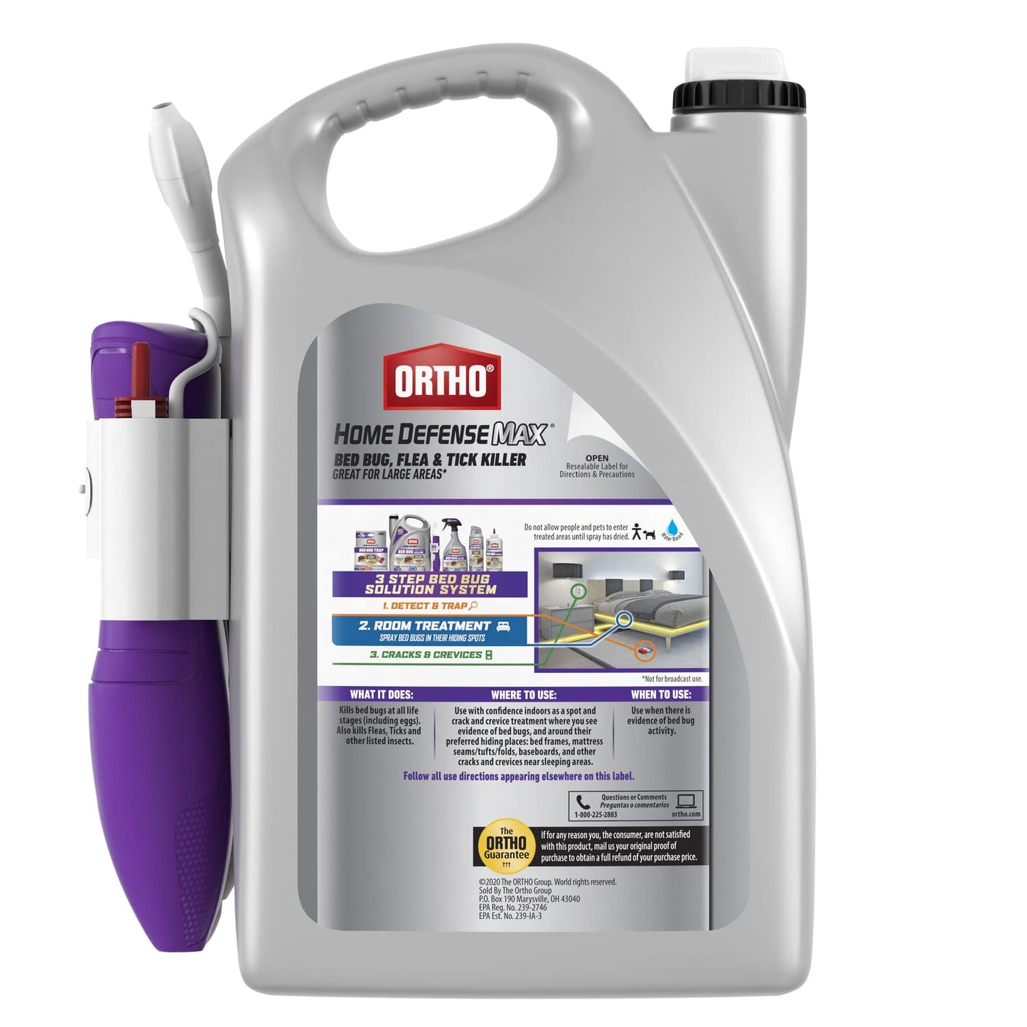 Ortho Home Defense Max Bed Bug, Flea and Tick Killer with Comfort Wand, Bed Bug Spray, Kills Bed Bug Eggs, Fleas and Ticks, 1 gal.