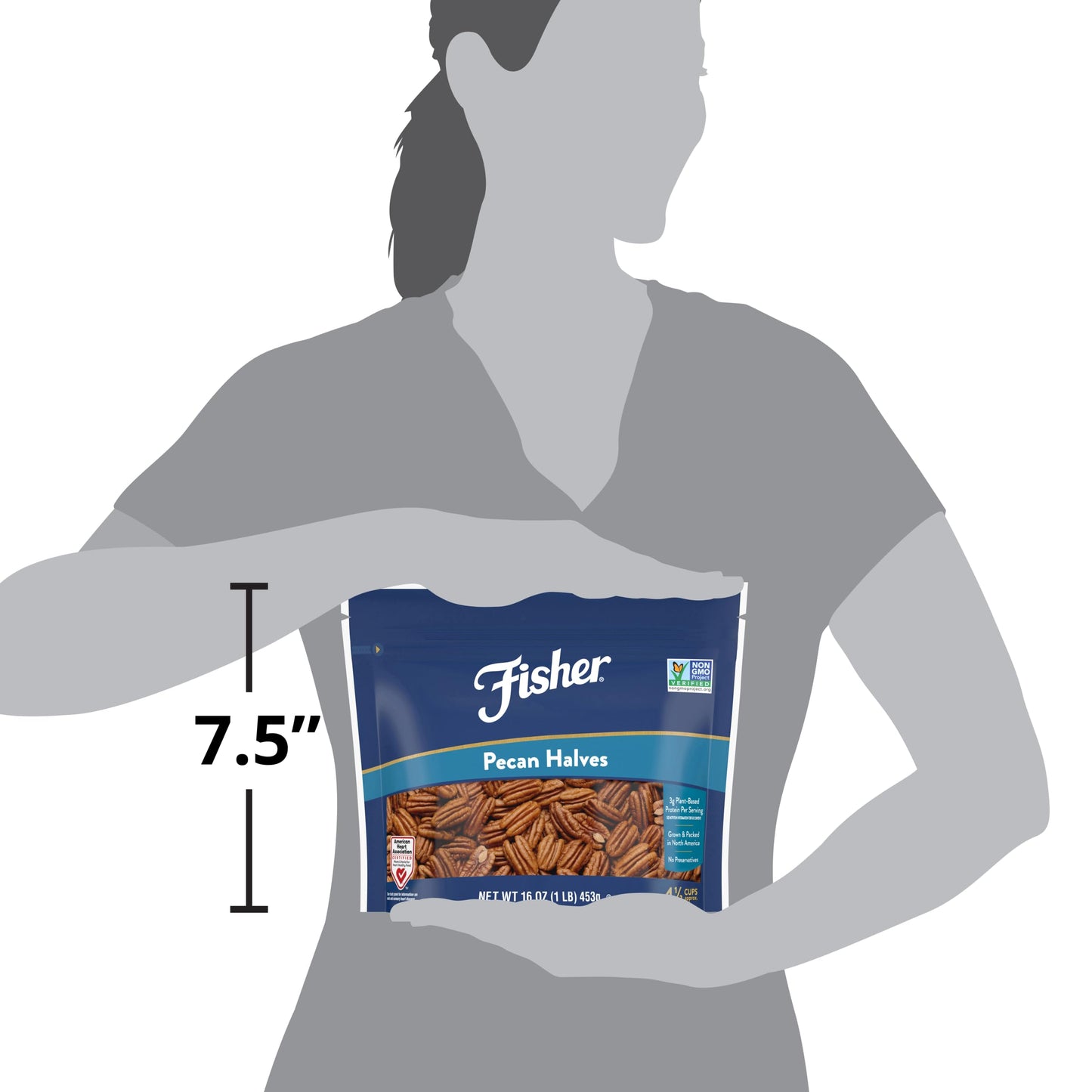 Fisher Chef's Naturals Pecan Halves 24 oz Resealable Bag, Unsalted Raw Nuts for Cooking, Baking & Snacking, Healthy Snacks for Adults, Vegan Protein, Keto Snack, Gluten Free Raw Pecans Halves