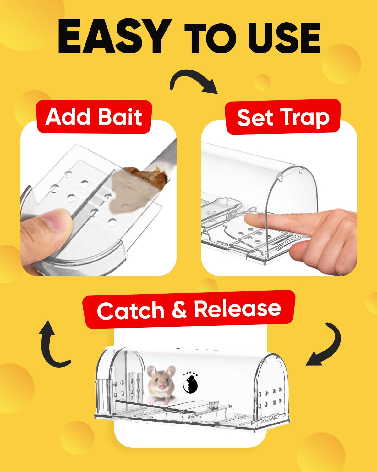 Motel Mouse Humane No Kill Live Catch and Release Mouse Traps, Reusable with Cleaning Brush - 4 Pack