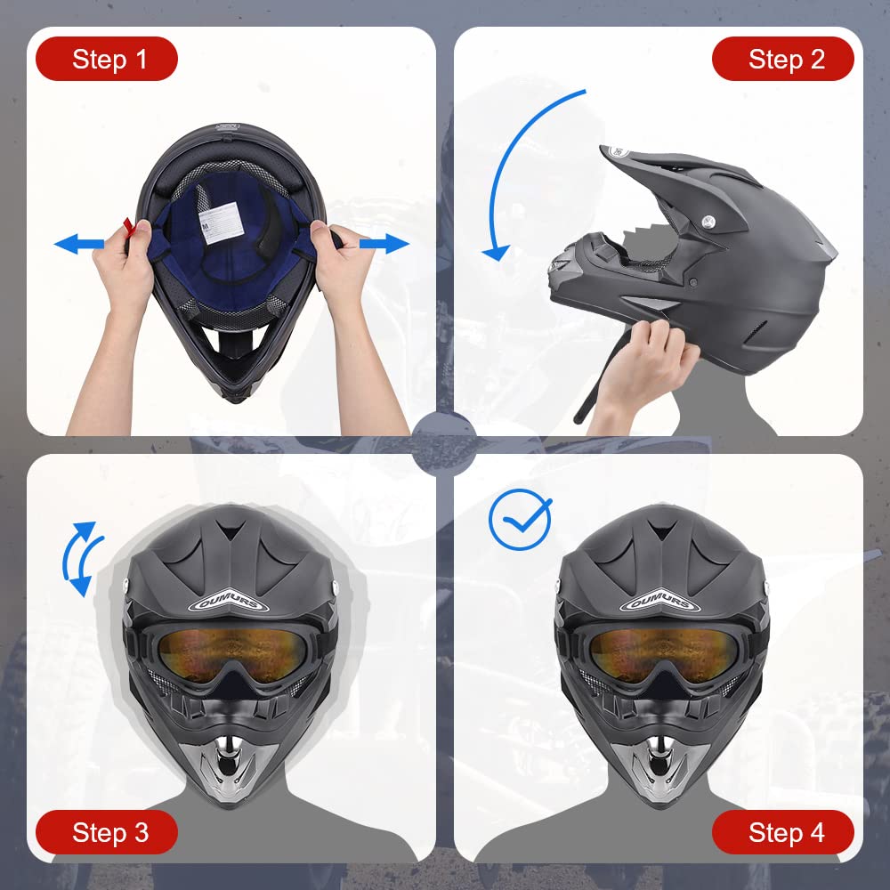 Adult Motocross Dirt Bike Helmet with Goggle, Gloves & Mask - DOT/FMVSS-218 Off-Road Motorcycle & ATV Helmet with Adjustable Sun Visor
