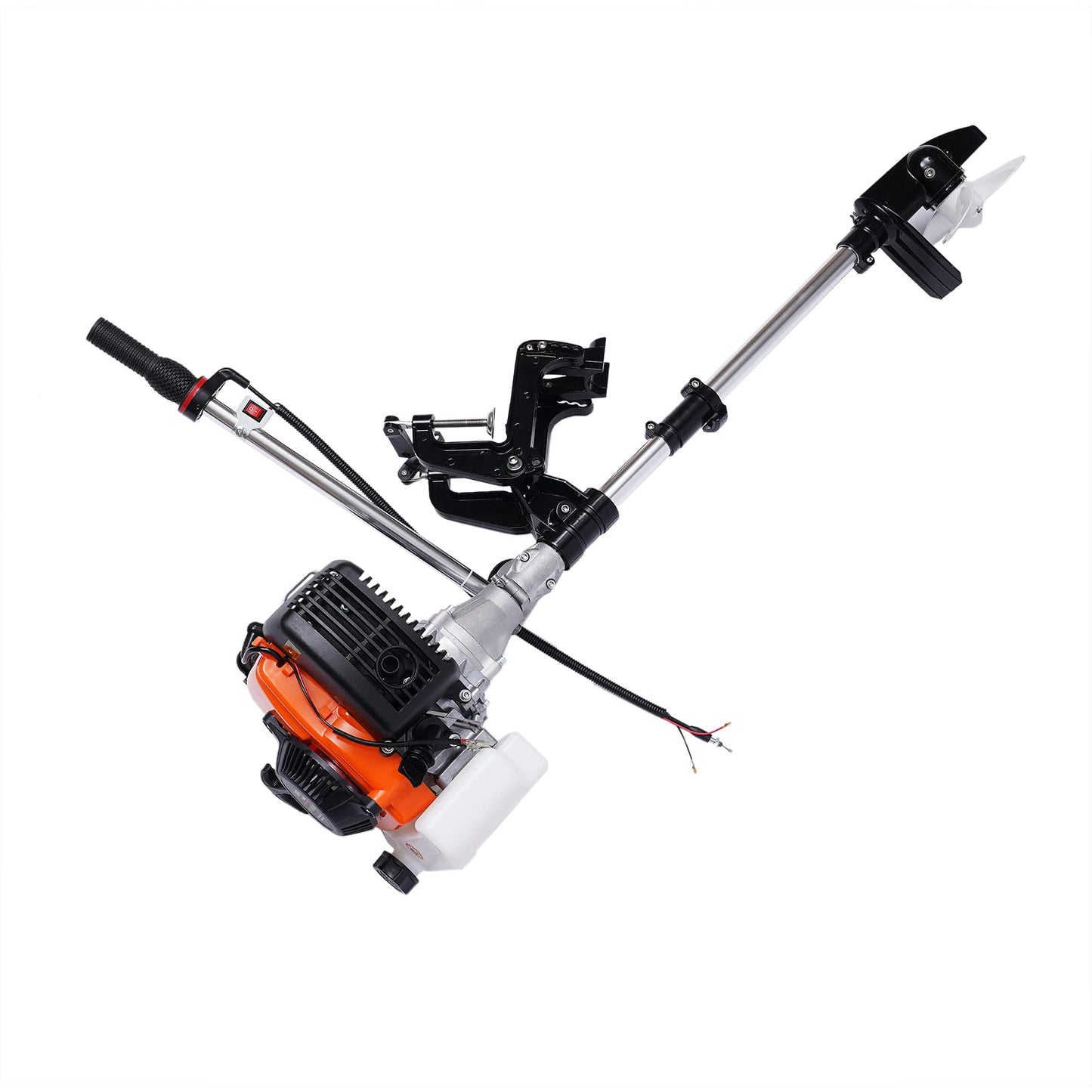 2-Stroke 3.5HP Outboard Motor, 49CC Gas Powered Fishing Marine Heavy Duty Boat Engine, Short Shaft Tiller Control Half Water-cooling Air-cooling CDI Ignition System for Inflatable Yachts Canoes Boat