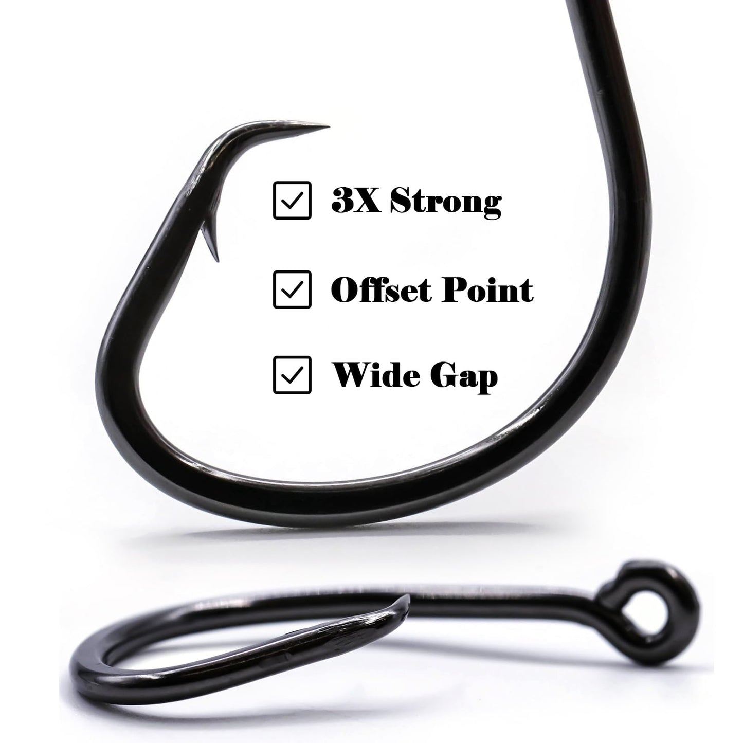 Circle Hooks Saltwater for Catfish - 25pcs Offset 3X Strong Fishing Hook Wide Gap for Live Bait,Size 2 1 1/0 2/0 3/0 4/0 5/0 6/0 7/0 8/0 9/0 10/0 12/0