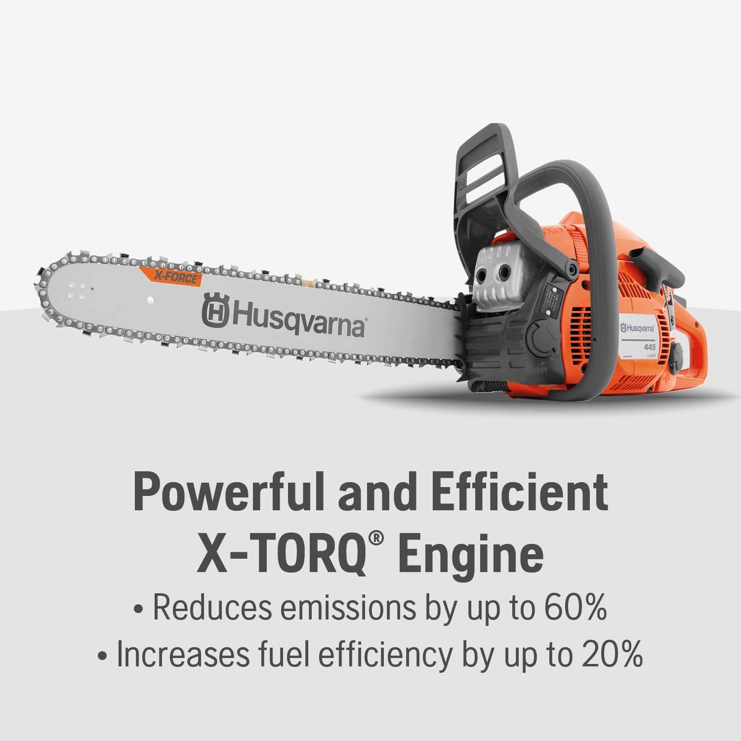 Husqvarna 445 Gas Chainsaw, 50-cc 2.8-HP, 2-Cycle X-Torq Engine, 18 Inch Chainsaw with Automatic Oiler, For Wood Cutting and Tree Trimming