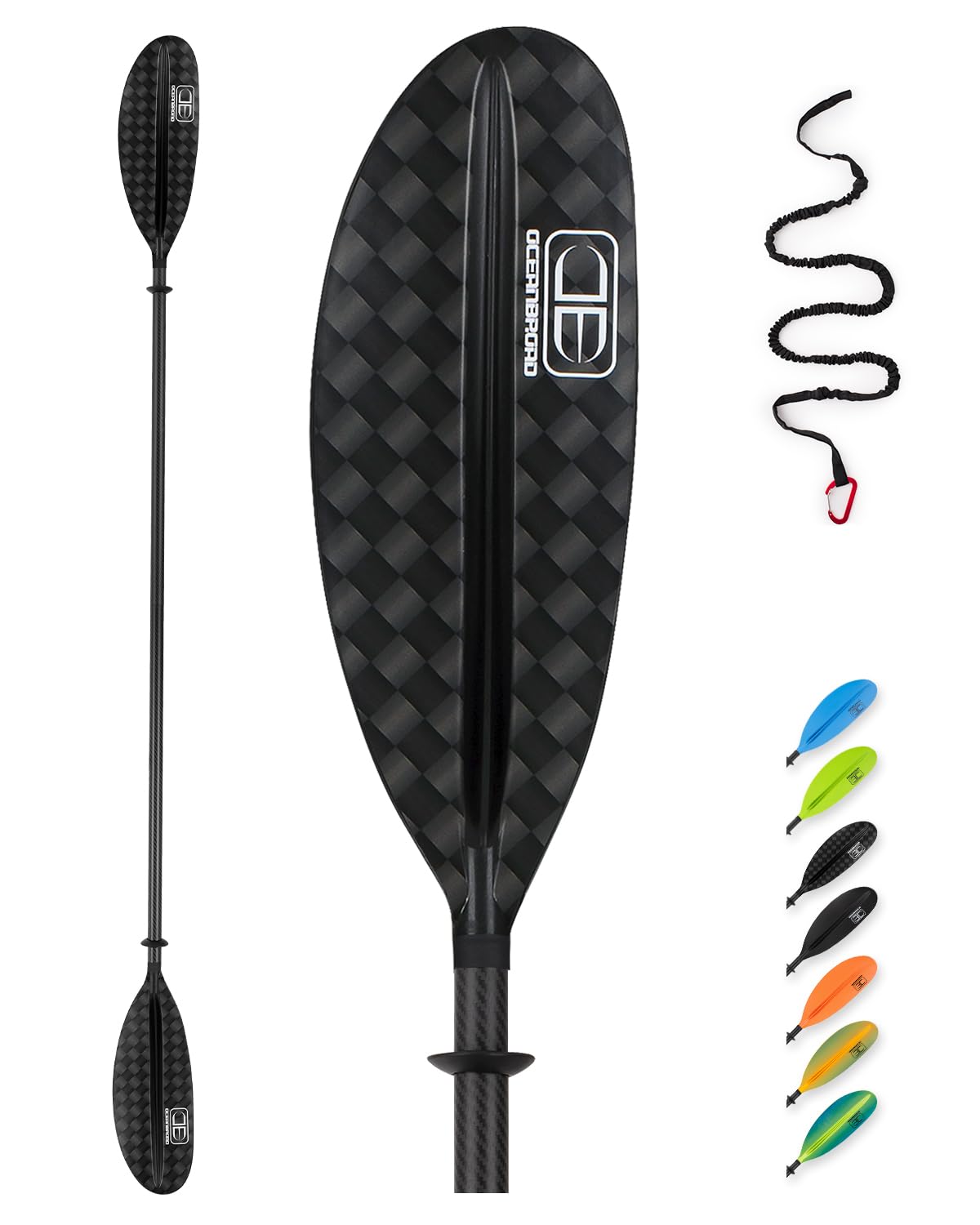 OCEANBROAD Carbon Fiber Kayak Paddle 90.5in/230cm, 86in/218cm for Adults Kayaking Boating Canoeing Oar with Paddle Leash