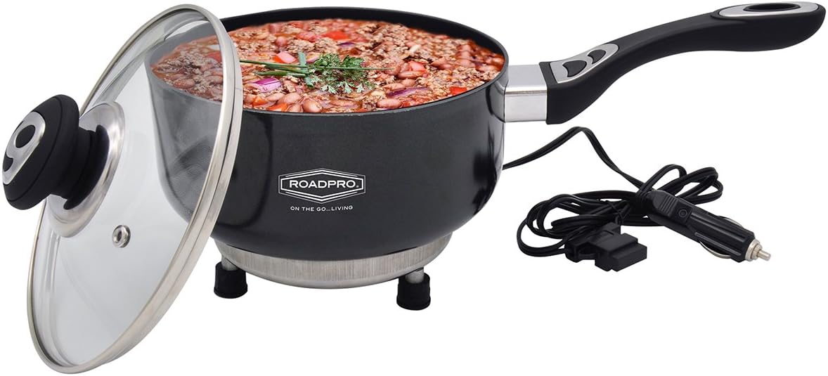 Roadpro RPSP225NS 12-Volt Portable Saucepan with Non-Stick Surface,Black