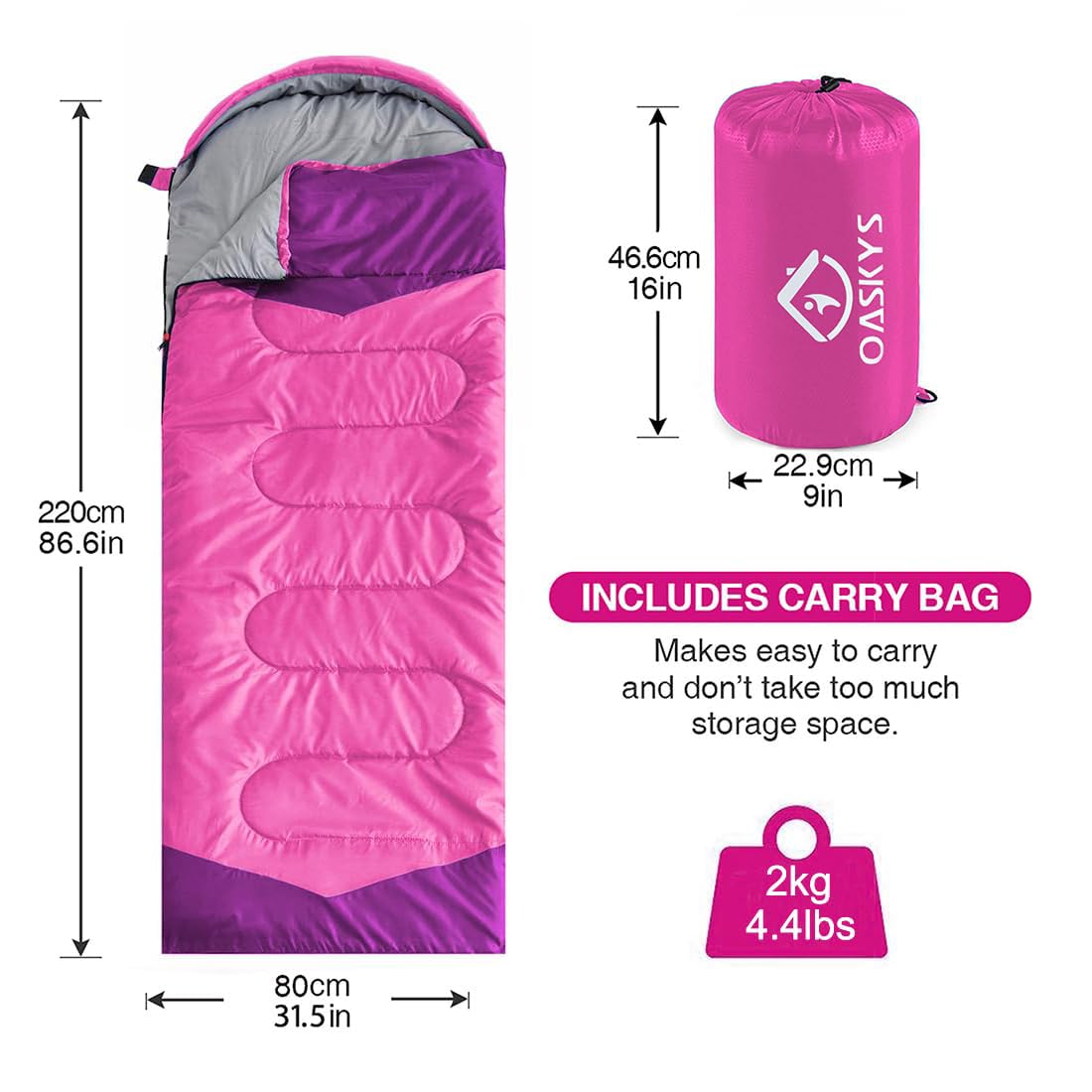 oaskys Camping Sleeping Bag - 3 Season Warm & Cool Weather - Summer Spring Fall Lightweight Waterproof for Adults Kids - Camping Gear Equipment, Traveling, and Outdoors