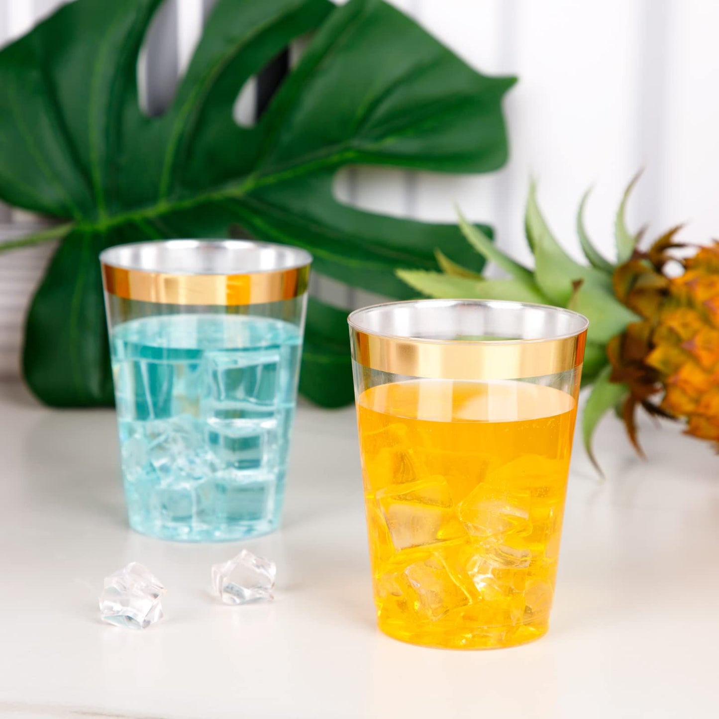 I00000 200 Pack Gold Plastic Cups, 9 Oz Elegant Clear Plastic Cups Gold Rimmed Disposable Wine Glasses Fancy Disposable Party Cups Wedding Cups Drinking Tumblers Plastic Cocktail Glasses with Gold Rim