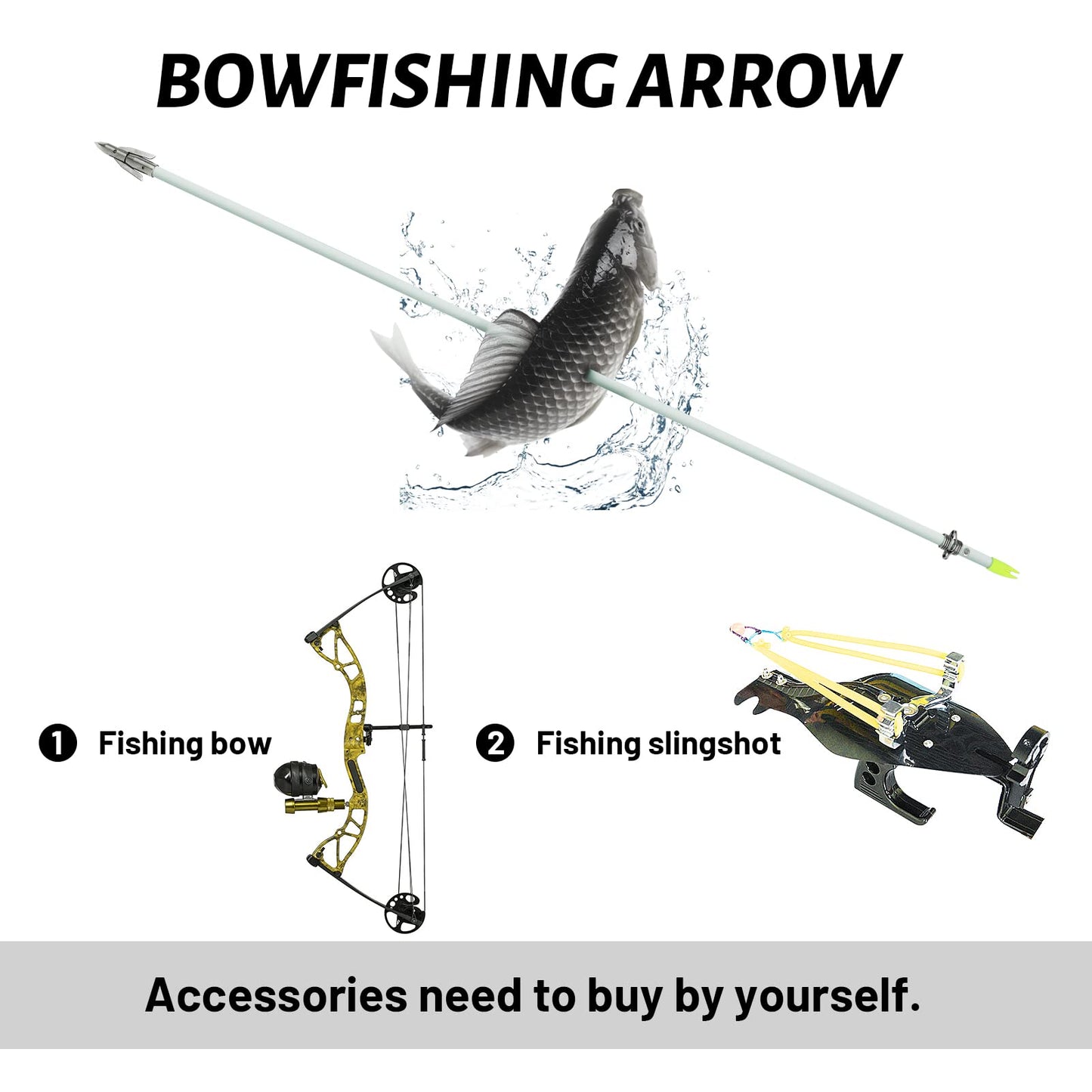 OBTOUTDOOR 6 PCS/12PCS 36 Inch Bowfishing Arrows 8mm Fishing Arrow Fiberglass Arrow with Broadhead for Slingshot Archery Hunting Fishing