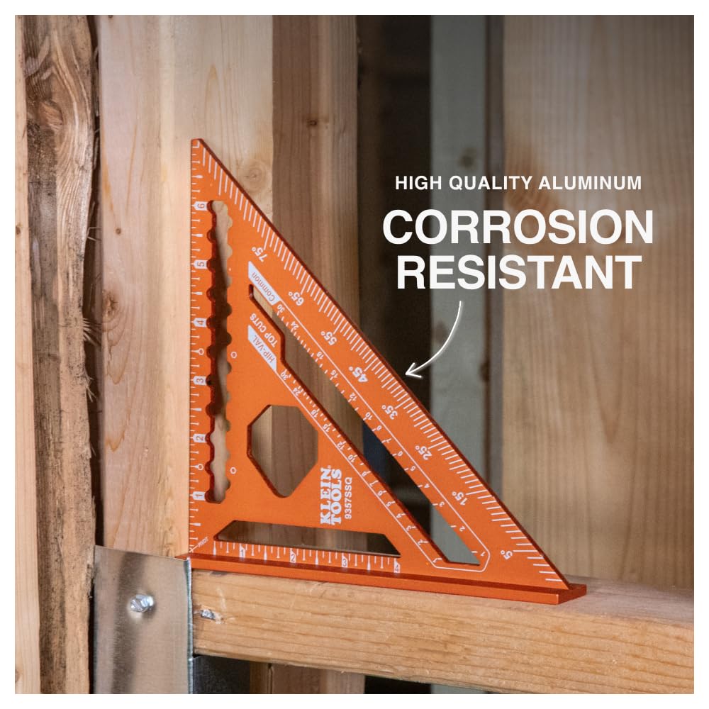 Klein Tools 935FSQ Framing Square, 24-Inch x 16-Inch, L Shape Carpenter Woodworking Tool with Laser Etched Rafter Tables and Octagon Scales