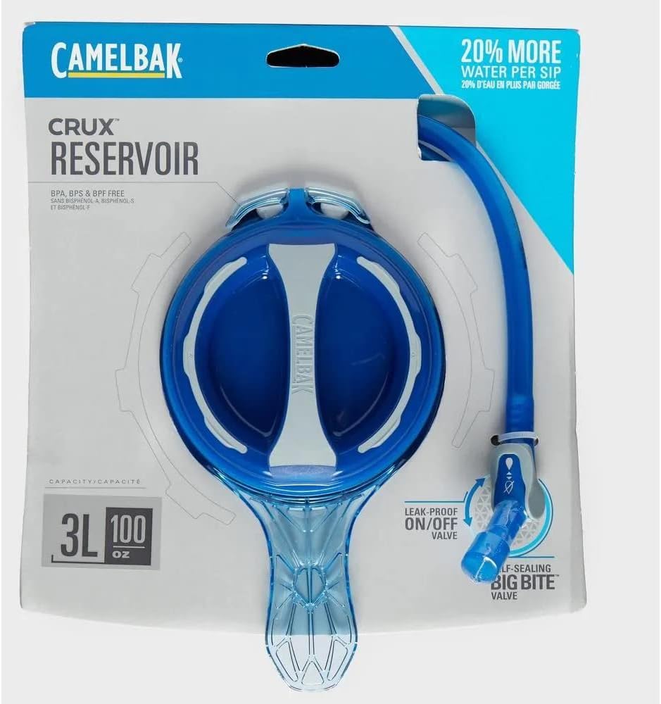 CamelBak Crux 3-Liter Water Reservoir - Hydration Bladder - Faster Water Flow Rate - Leak-Proof Water Bladder - Ergonomic Shape - Big Bite Valve - BPA-Free - 100oz, Blue