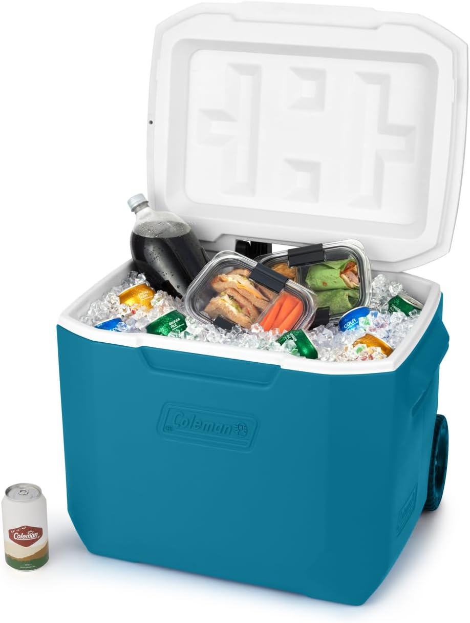 Coleman 60qt Wheeled Cooler, Insulated Portable Chiller with Ice Retention, Made in USA