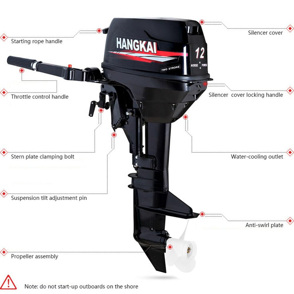Outboard Motor Boat Engine, 2 Stroke Heavy Duty Fishing Boat Engine 3.5HP Gas Trolling Motor with Water Cooling CDI System for Rubber Boats, Inflatable Boats, Sailboats