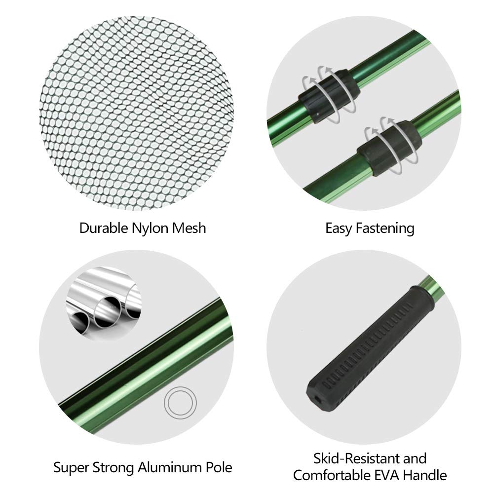 RESTCLOUD Fishing Landing Net with Telescoping Pole Handle, Fishing net Freshwater for Kids Men Women, Extend to 40-63 Inches