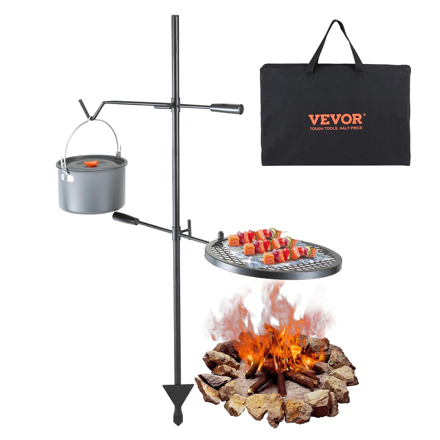 VEVOR Folding Campfire Grill, Heavy Duty Steel Mesh Grate, 22.4" Portable Camping Grates Over Fire Pit, Camp Fire Cooking Equipment with Legs Carrying Bag, Grilling Rack for Outdoor Open Flame Cooking