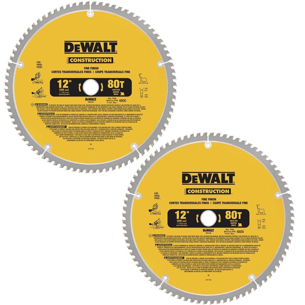 DEWALT Miter Saw Blade Combo Pack, 12” Blades, 40 Tooth & 60 Tooth, Fine Finish, Ultra Sharp Carbide (DWA112CMB)