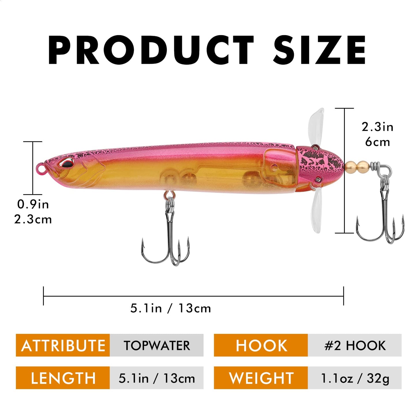 TRUSCEND PoPobait Plopper with BKK Hooks, Top Water Fishing Lures for Bass Walleye Pike Catfish Musky Perch, Floating Lure for Freshwater or Saltwater, Amazing Teasers Fishing Gifts for Family Fishing