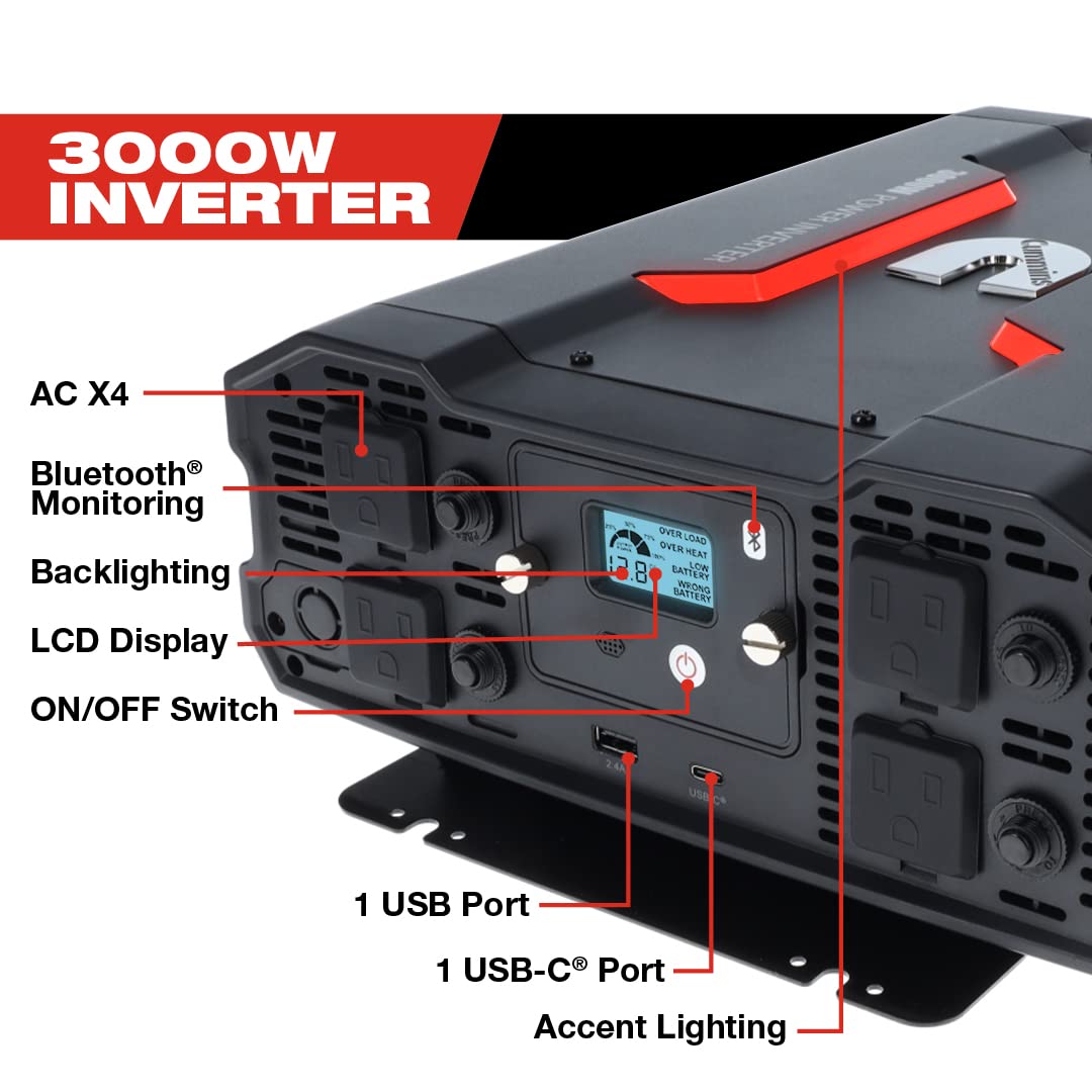 Cummins 5000 Watts Inverter Modified Sine Wave Truck Inverter 12 Volts to 110 Volts Four AC Outlets Two USB Ports (Plus Cable Kit)- CMN5000W - Inverters for Vehicles, Van Life, Camping