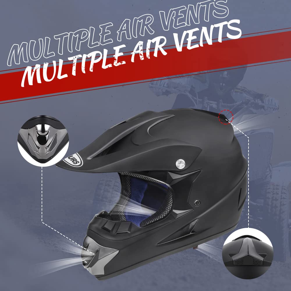 Adult Motocross Dirt Bike Helmet with Goggle, Gloves & Mask - DOT/FMVSS-218 Off-Road Motorcycle & ATV Helmet with Adjustable Sun Visor
