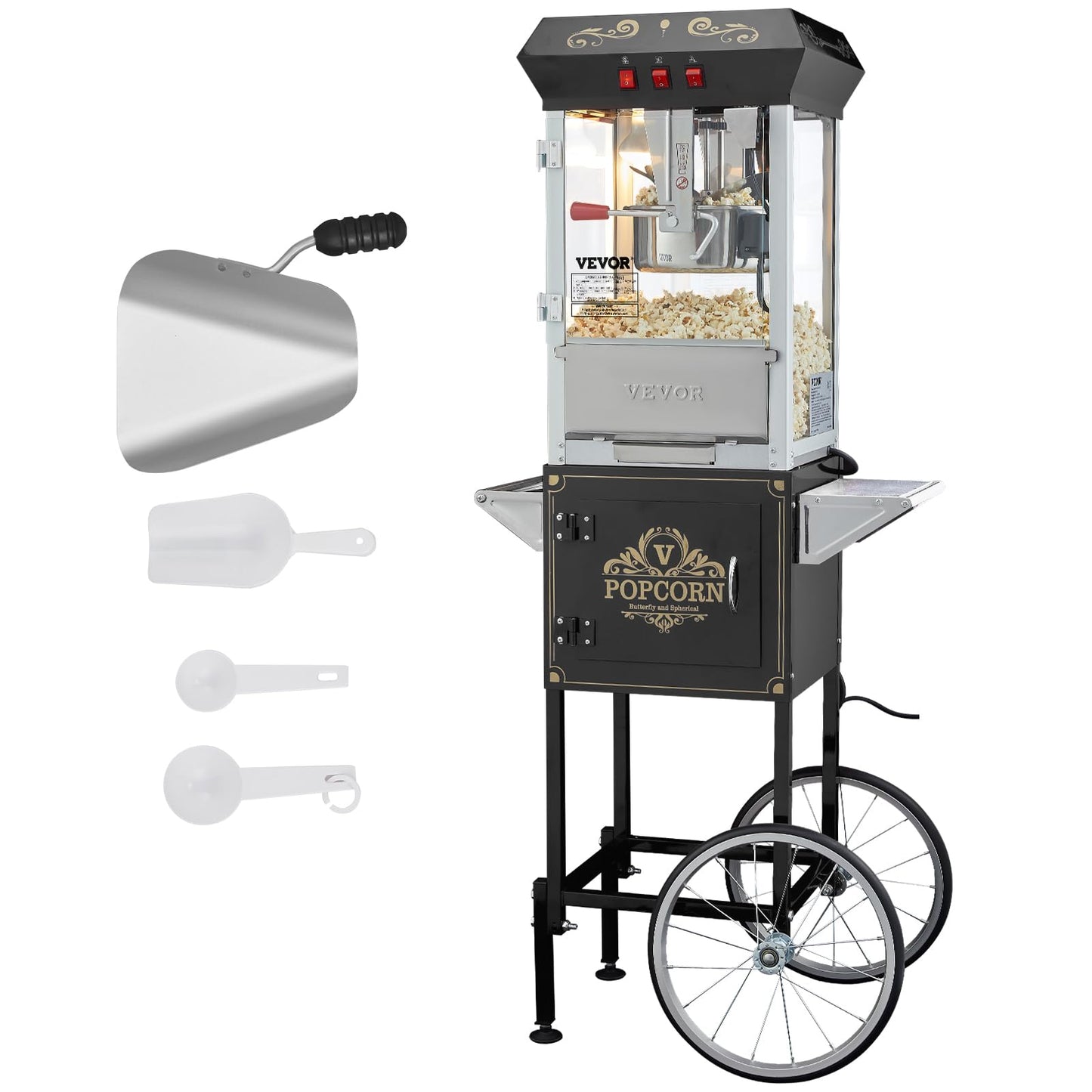VEVOR Commercial Popcorn Machine, 8 Oz Kettle, 850 W Countertop Popcorn Maker for 48 Cups per Batch, Theater Style Popper with 3-Switch Control Steel Frame Tempered Glass Doors 2 Scoops 2 Spoons, Red