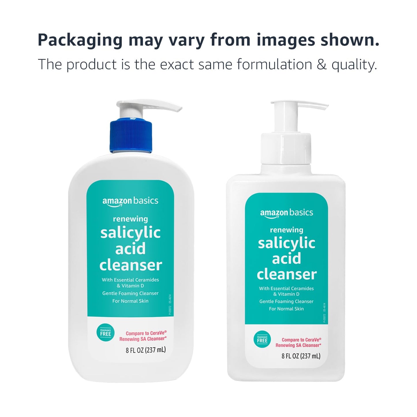 Amazon Basics Exfoliating Face Wash Cleanser, Renewing Salicylic Acid with Ceramides & Vitamin D, Foaming Formula, Smooths Skin, 8 fl oz