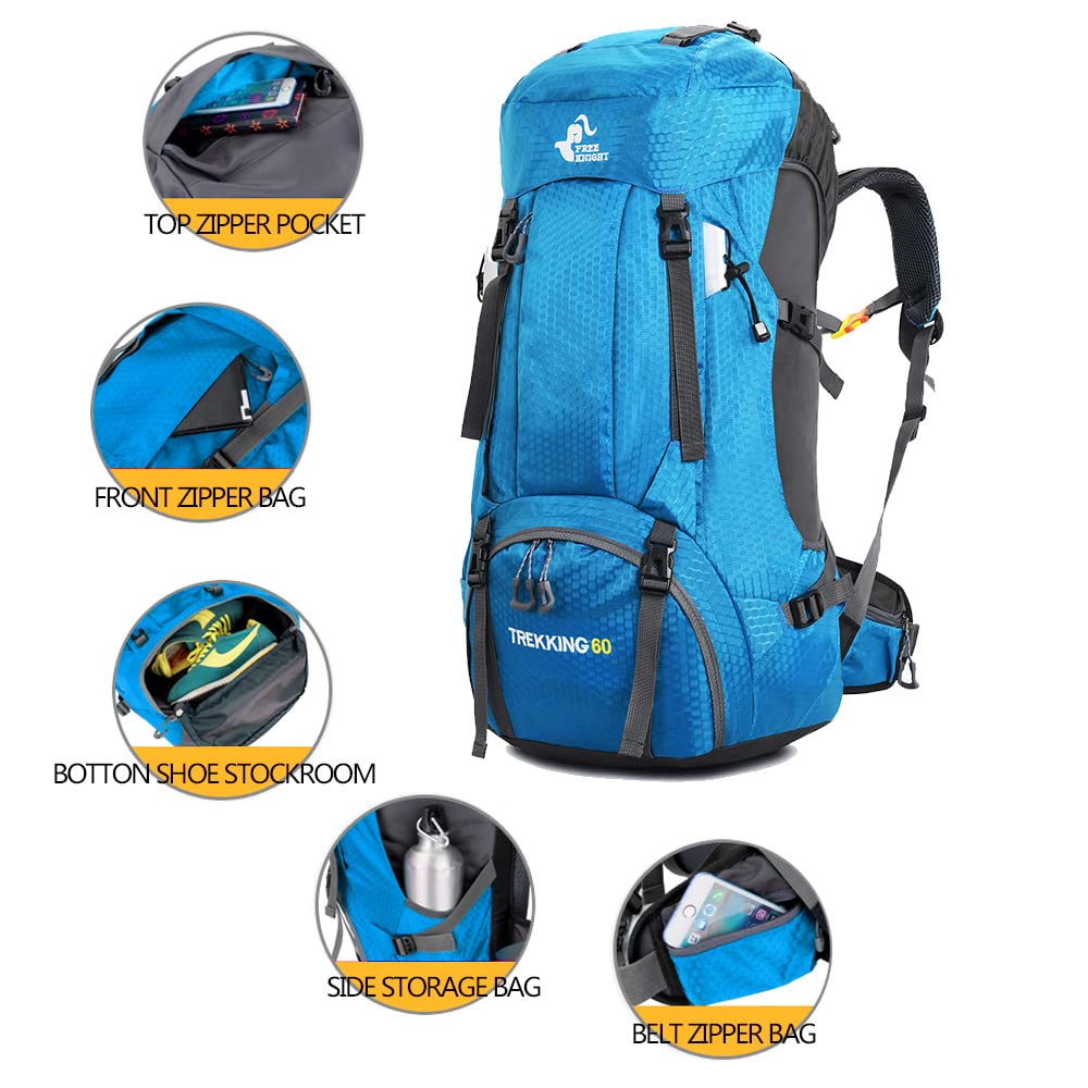 Bseash 60L Waterproof Hiking Camping Backpack with Rain Cover, Large Outdoor Sport Travel Daypack Rucksack for Climbing
