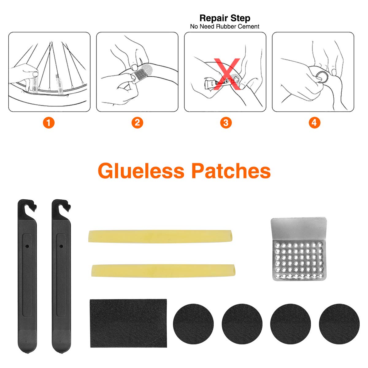 Bicycle Repair Bag With Tire Pump, Portable Tool Kit for Camping Travel - Bike Glueless Patches, Maintenance Essentials All in One Safety Kit