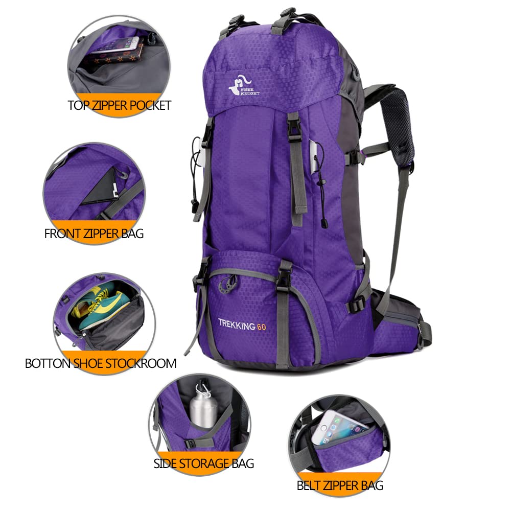 Bseash 60L Waterproof Hiking Camping Backpack with Rain Cover, Large Outdoor Sport Travel Daypack Rucksack for Climbing