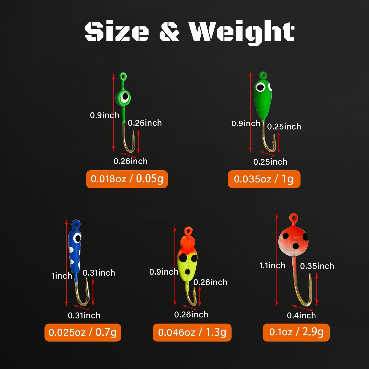 Ice Fishing Jigs Luminous Ice Fishing Lures Glowing Jig Gear Winter Fishing Jigging for Crappie Pike Panfish Walleye Perch Bluegill 6pcs/20pcs