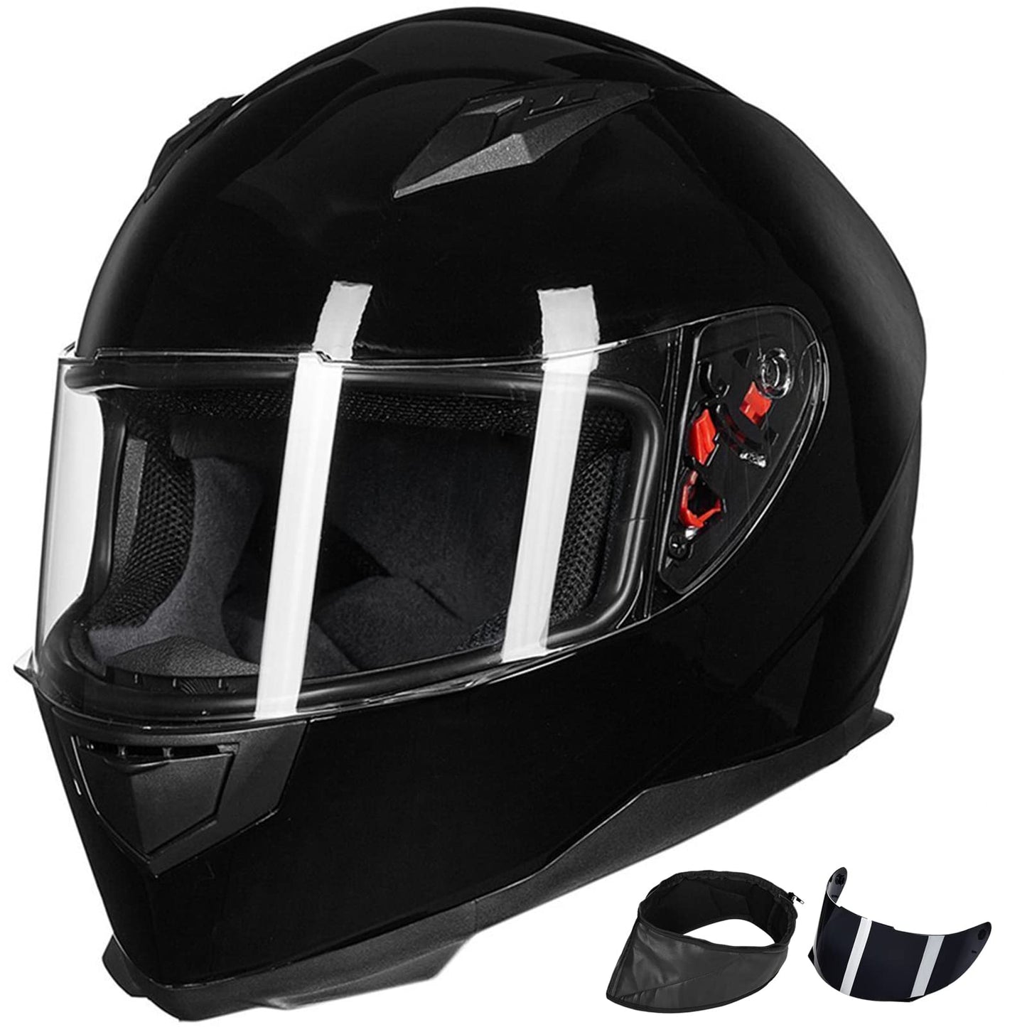 ILM Full Face Motorcycle Street Bike Helmet with Removable Winter Neck Scarf + 2 Visors DOT Model-JK313