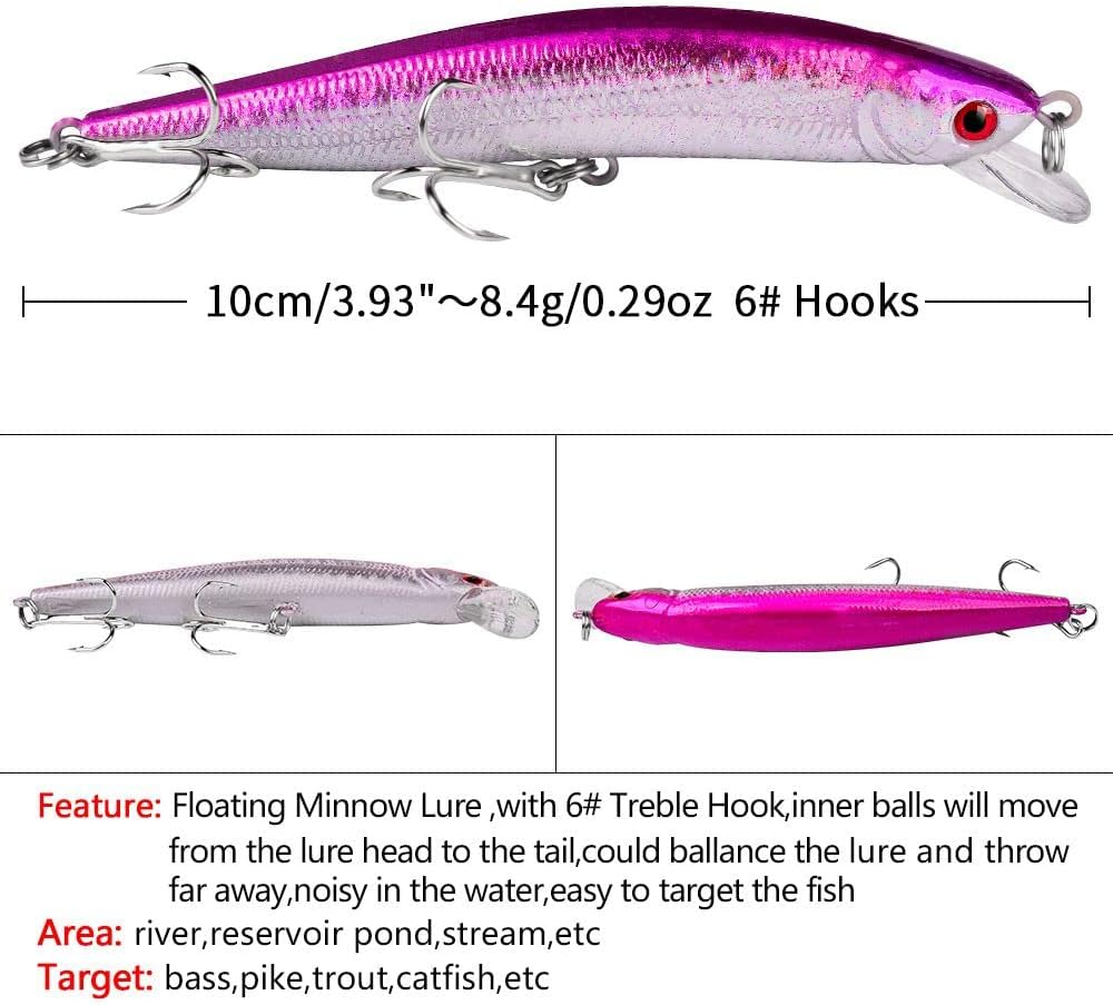 OriGlam 10pcs Fishing Lures - Life-Like Swimbait, Minnow Hard Lure Bass Trout Baits Kit, Topwater Hard Baits Crankbait Swimbait for Saltwater Freshwater