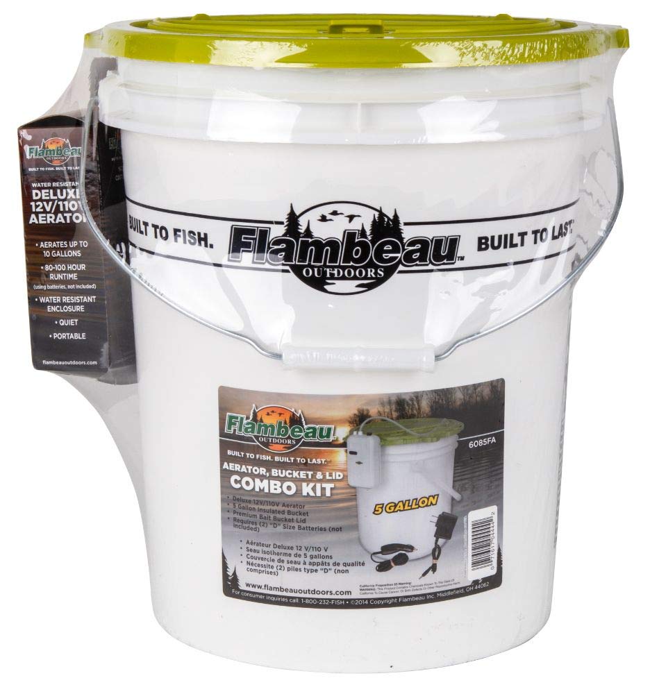 Flambeau Outdoors 6084FA 8 Qt. Insulated Bait Bucket with Water Resistant Aerator One Combo Pack, Live Bait Bucket and Aerator, Lime Green/White