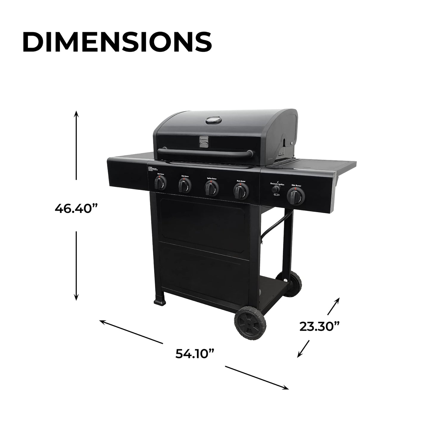 Kenmore 4-Burner Gas Grill with Side Burner, Outdoor BBQ Grill, Propane Gas Grill, Cast Iron Cooking Grates, Electronic Ignition, Warming Rack, Open Cart Design, 53000 BTUs, Stainless Steel and Black