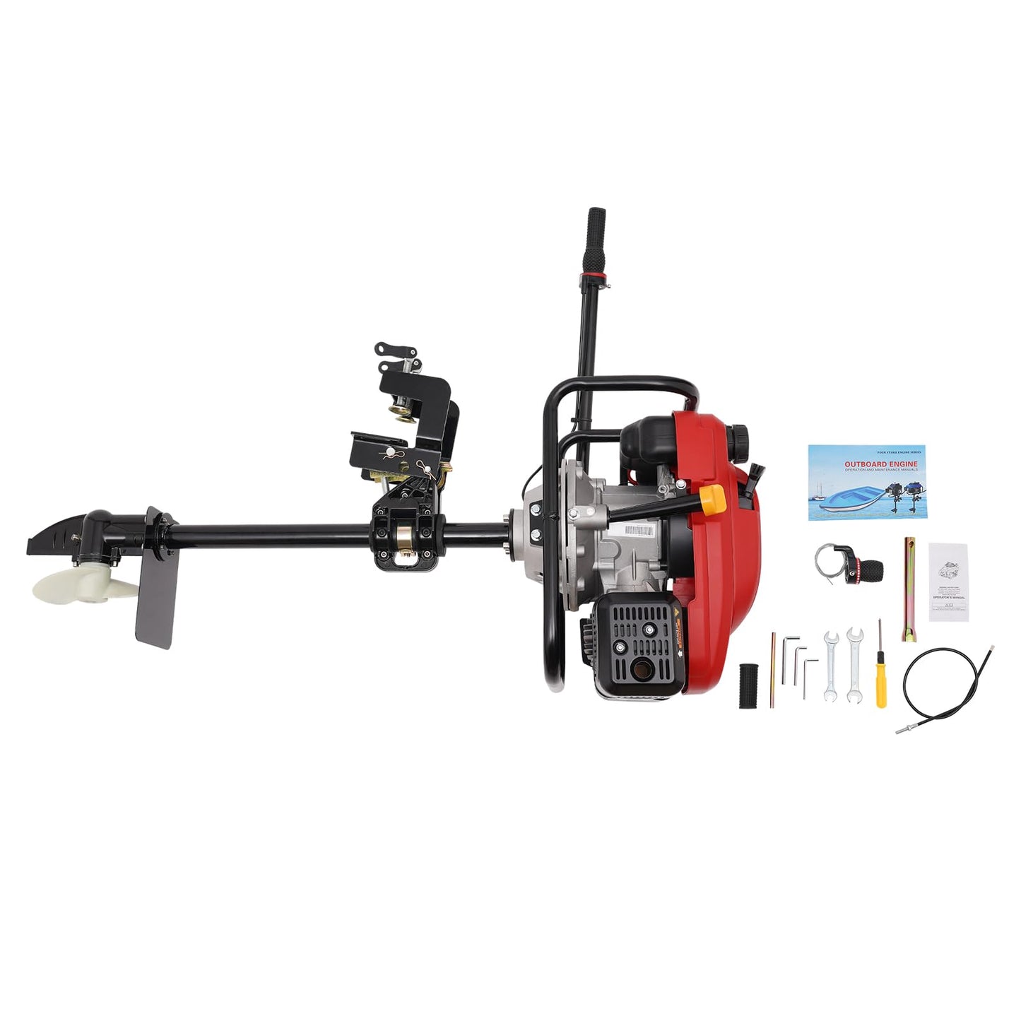 4 Stroke 4HP Outboard Motor, 4 Stroke 55CC Jet Pump Boat Engine w/Wind Cooling CDI System for Rubber Boats, Wooden Boats, Fishing Boats, etc, 5500 rpm