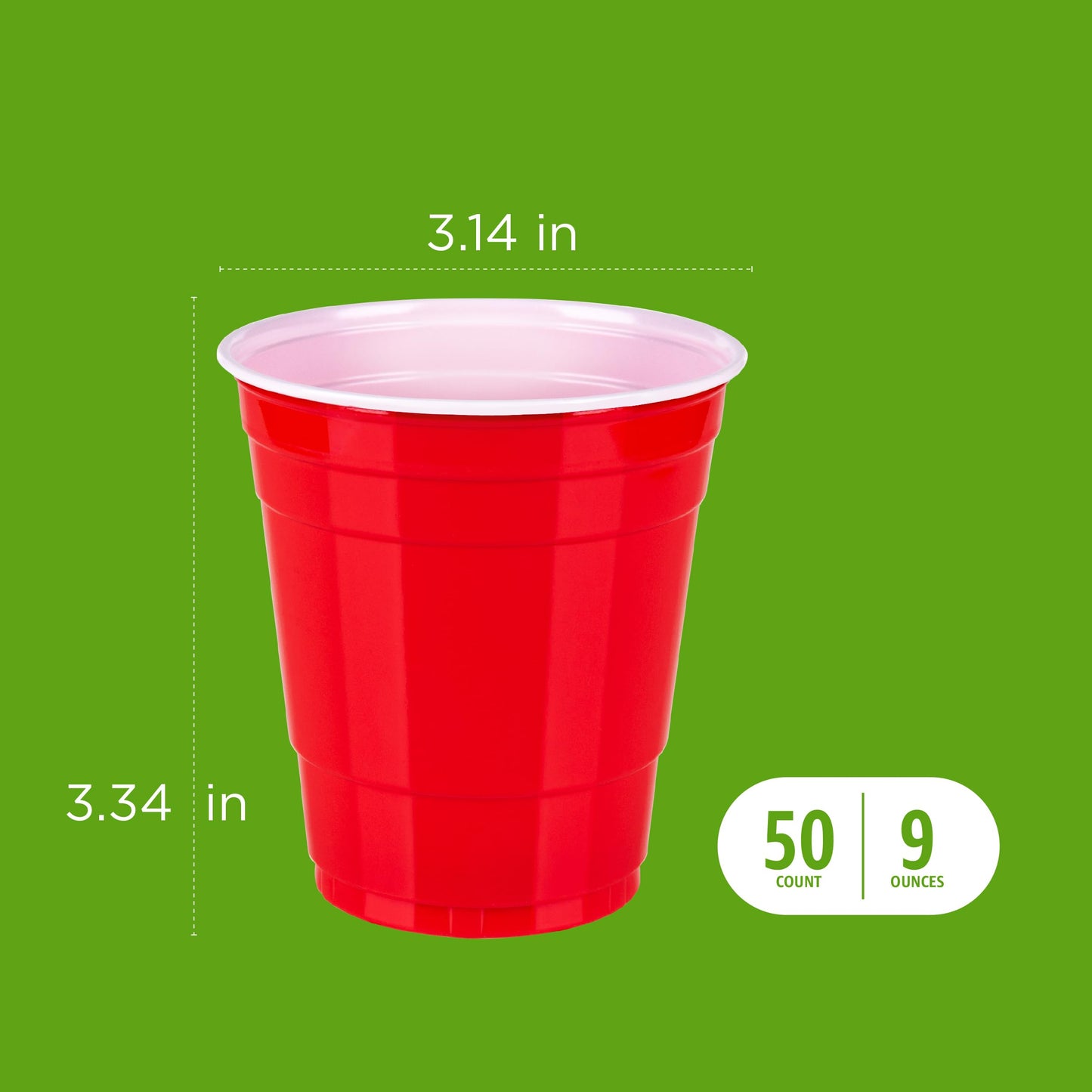 Amazon Basics Disposable Plastic Party Cups, Red, 18oz, 50 Count