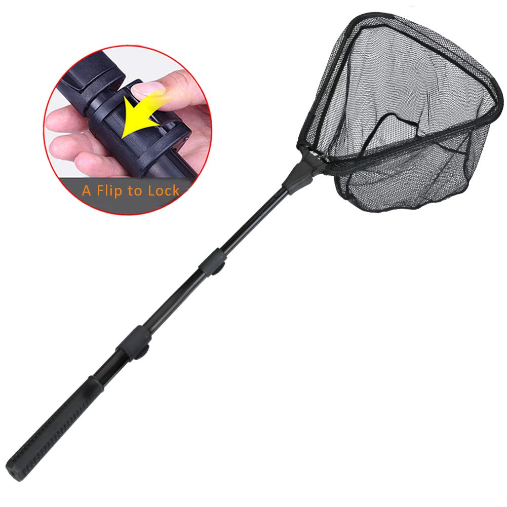 RESTCLOUD Fishing Landing Net with Telescoping Pole Handle, Fishing net Freshwater for Kids Men Women, Extend to 40-63 Inches