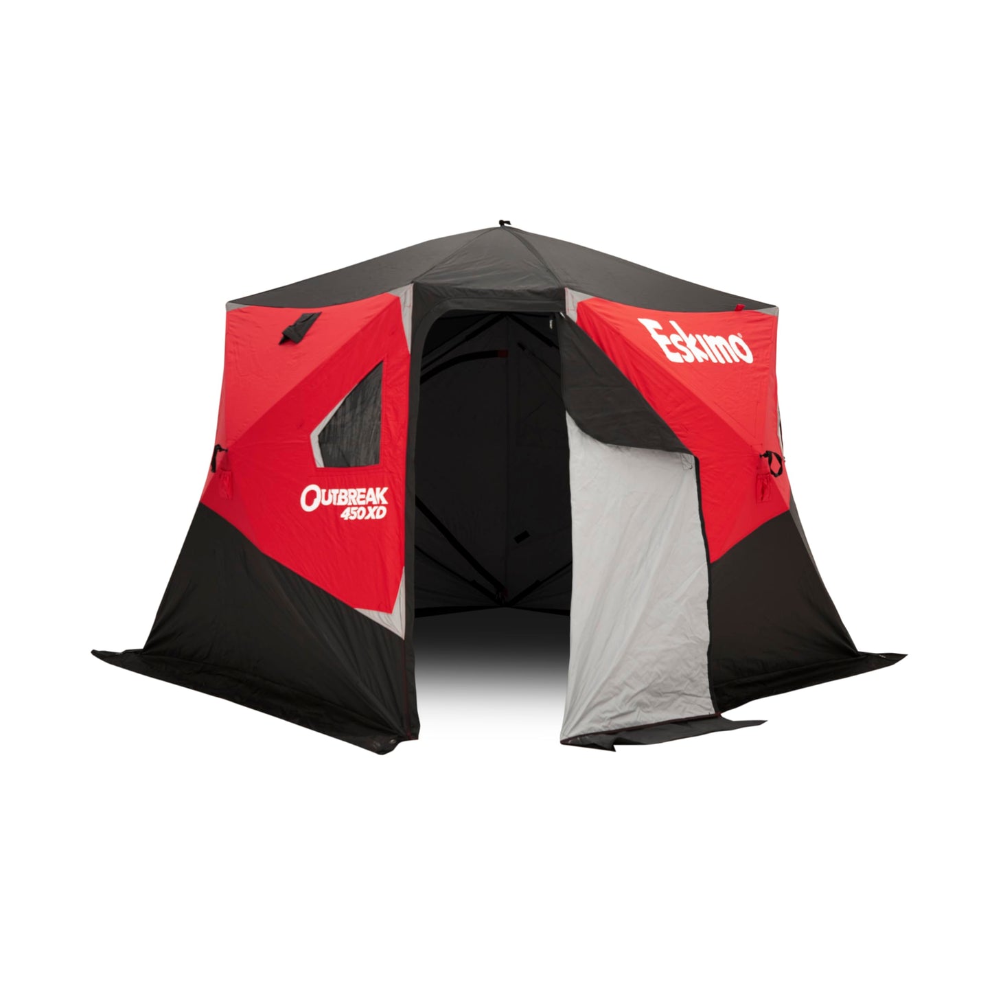 Eskimo Outbreak Portable Pop-Up Ice Fishing Shelter, Stormshield Insulated Fabric, No Trip Door, Durable Hub Design, Deluxe Tie Downs, Red/Black