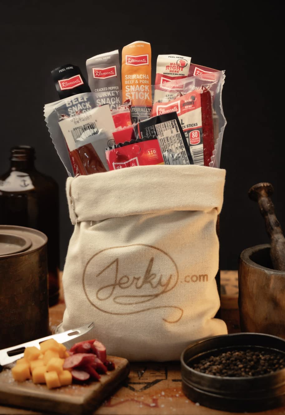 Jerky Gift Basket for Men - 26pc Jerky Variety Pack of Beef, Pork, Turkey, & Ham Snack Sticks - High Protein Healthy Snack - Unique Gift for Men