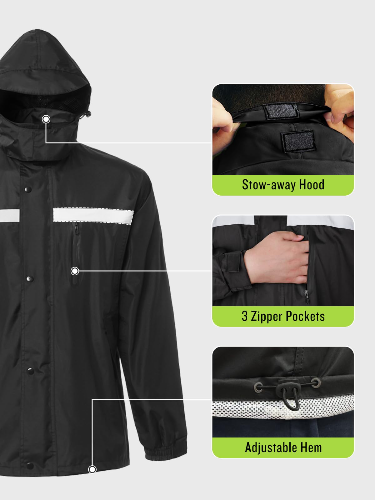 Men's Rain Suit High Visibility Reflective Work Rain Jacket Pants for All Sport Farm Fishing Motorcycle
