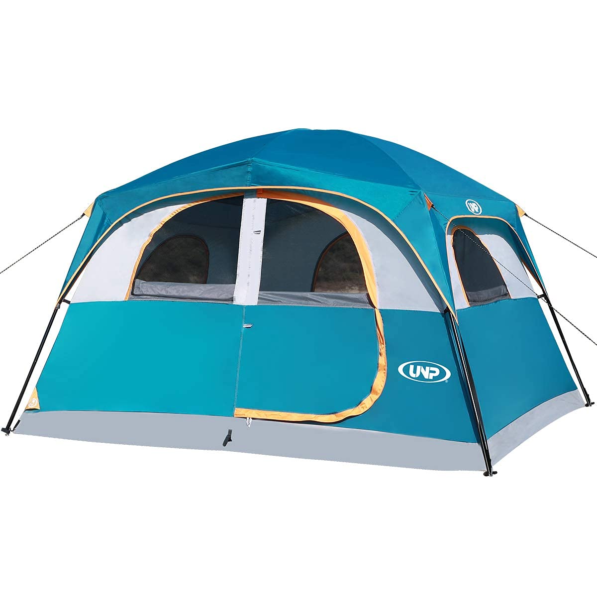 UNP Tents 6 Person Waterproof Windproof Easy Setup,Double Layer Family Camping Tent with 1 Mesh Door & 5 Large Mesh Windows -10'X9'X78in(H)
