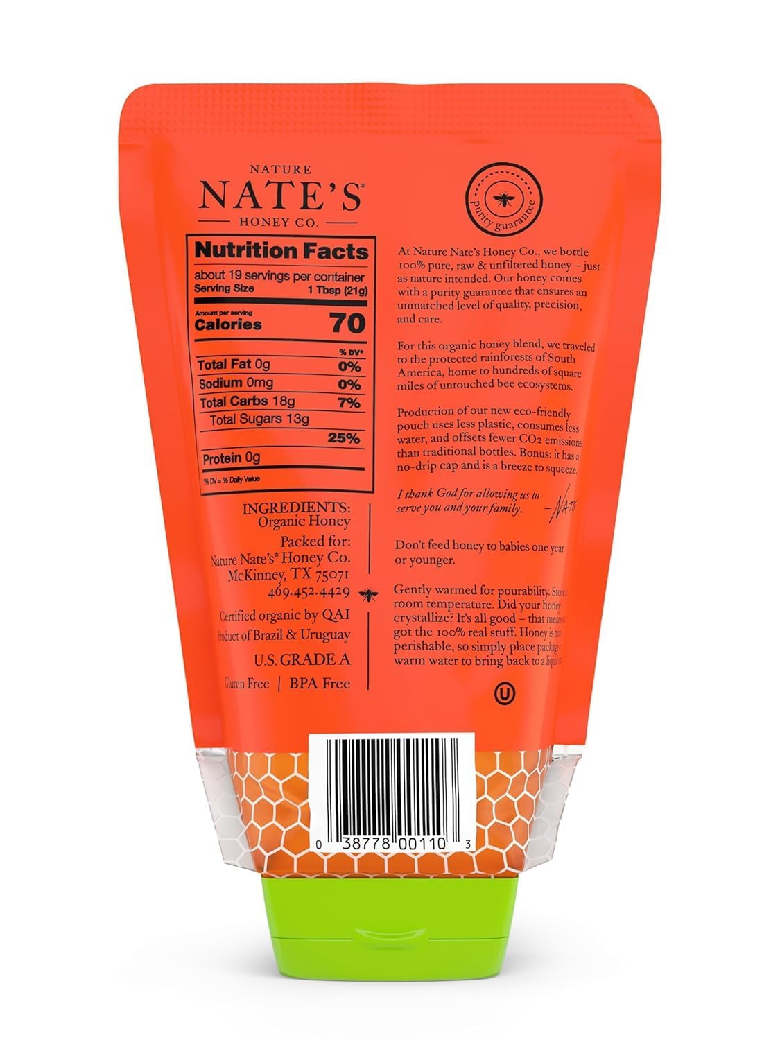Nate's Organic 100% Pure, Raw & Unfiltered Honey - USDA Certified Organic - 32oz. Squeeze Bottle