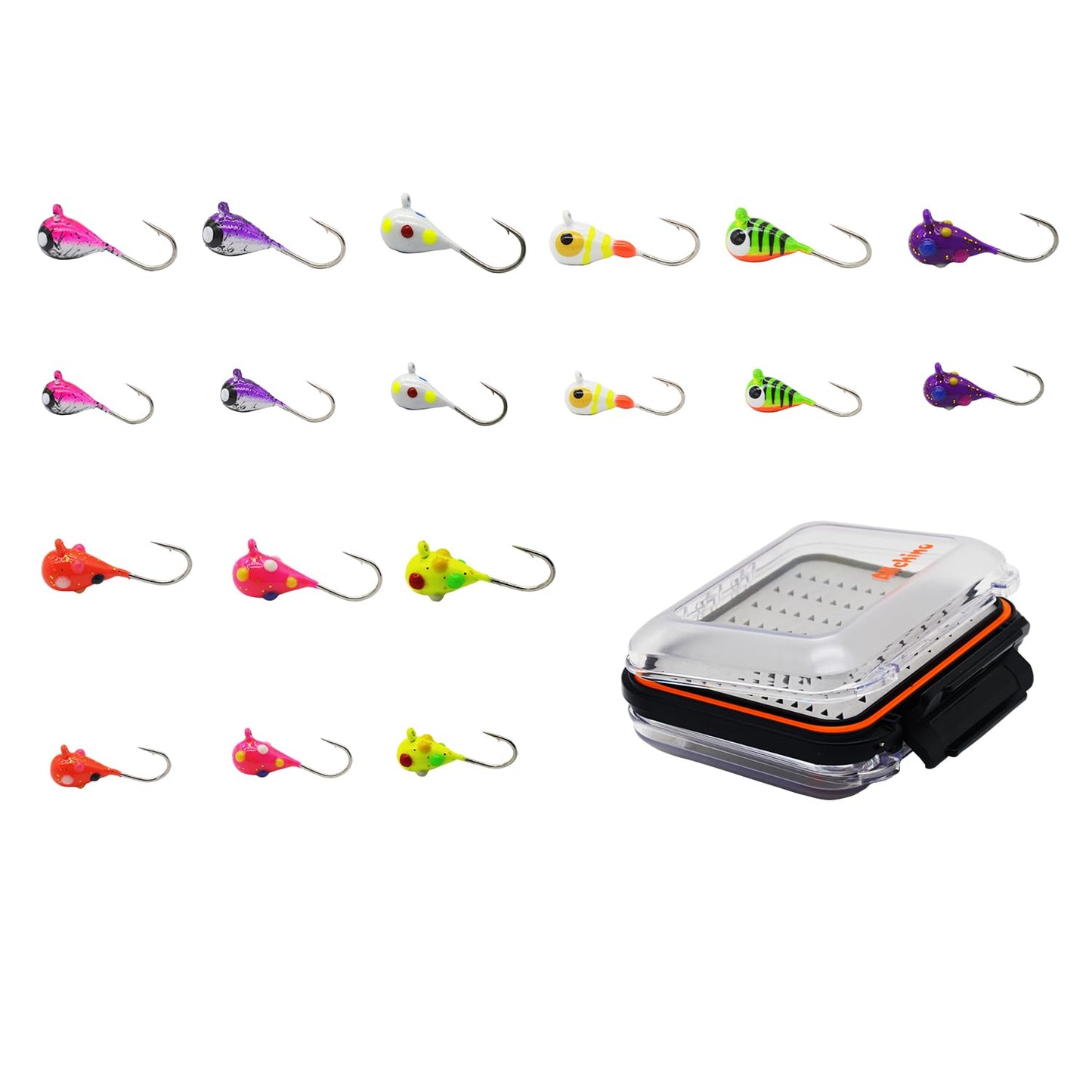 Alichino Ice Fishing Jig Set Ice Fishing Lures Micro Jig Head Hook Set for Panfish, Crappie, Walleye, Perch, Trout, Bluegill