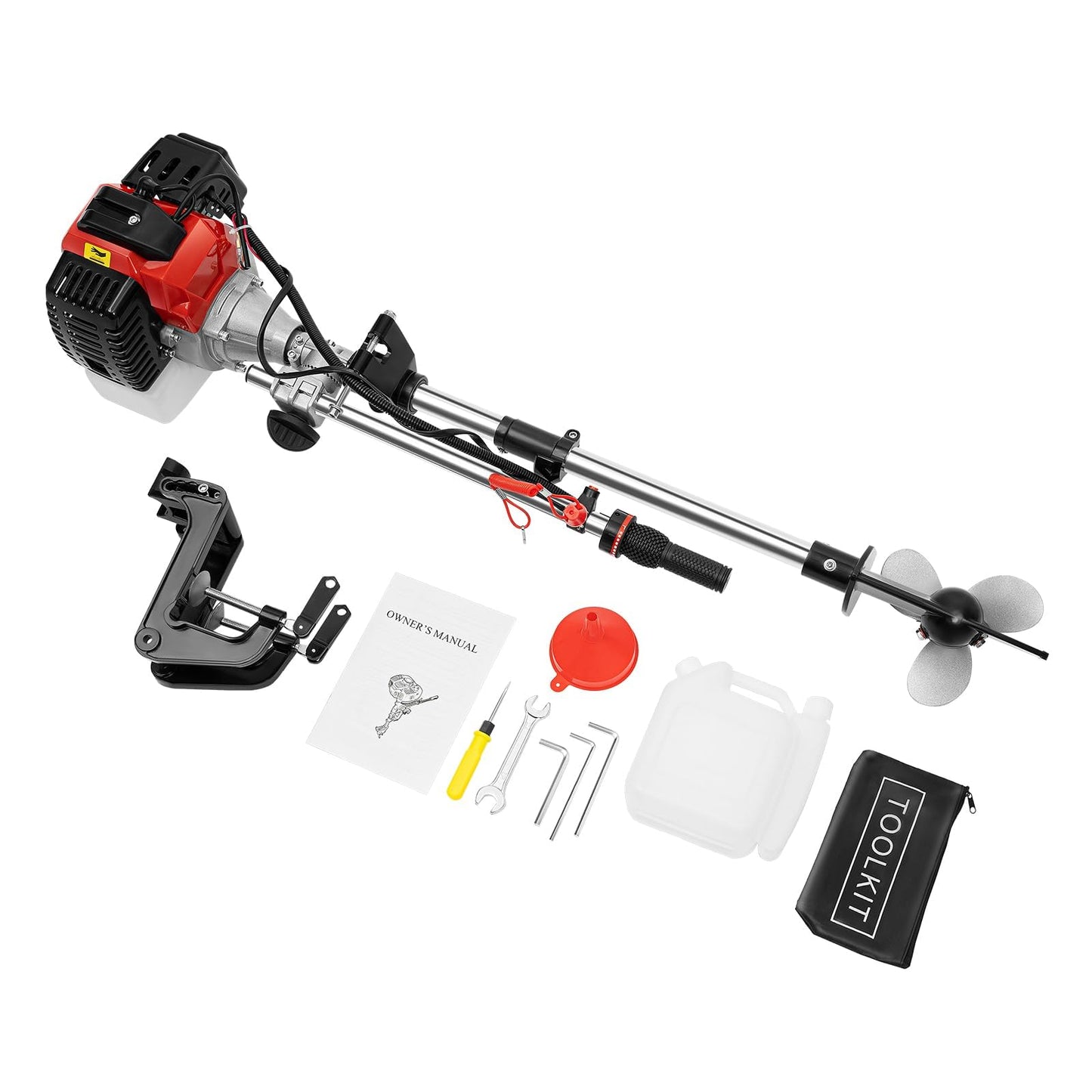 52cc Single Cylinder Gas 2.3HP Outboard Motor, Long Shaft with Air Cooling for Inflatable, Rubber, Fishing Boats, Yachts, Water Sports