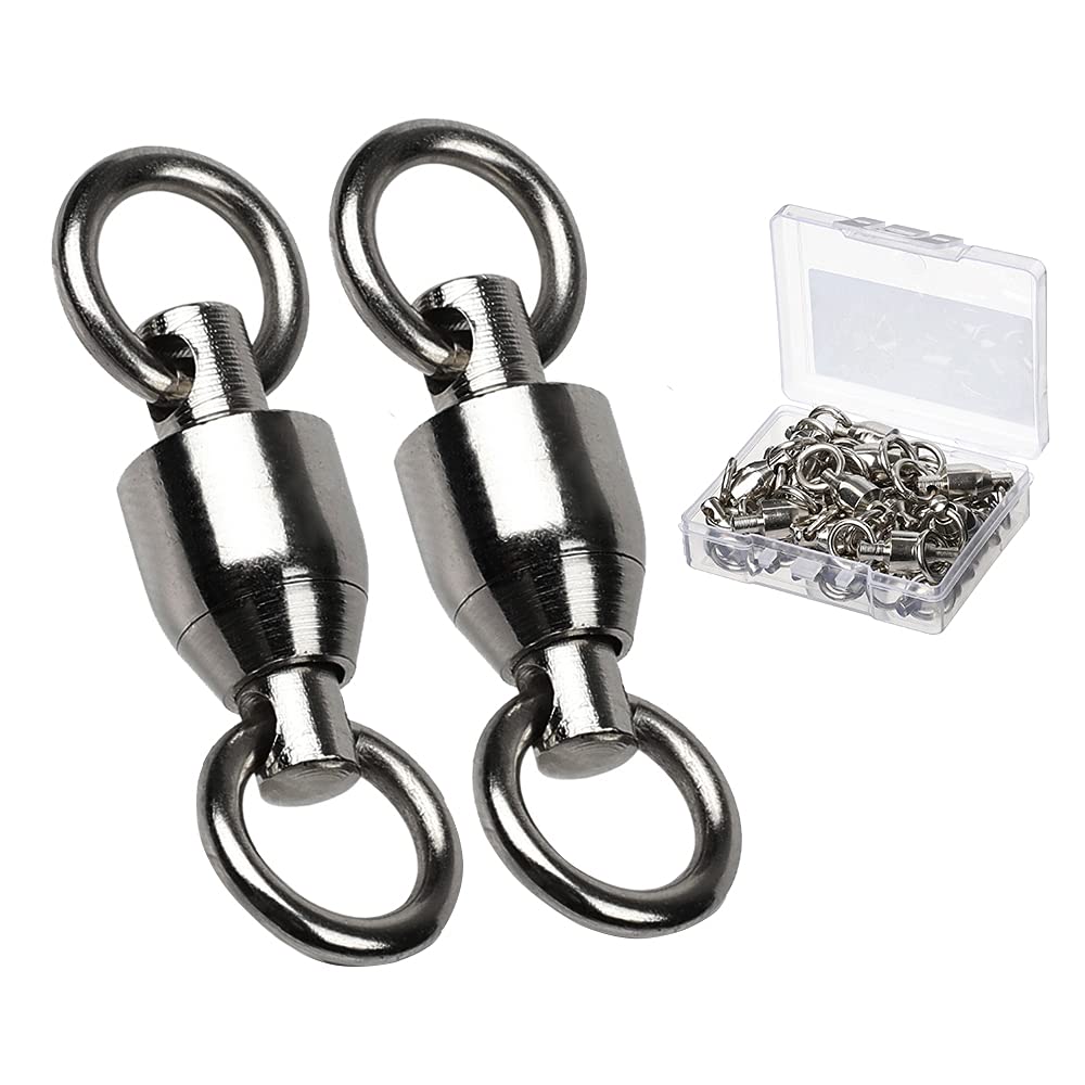 AMYSPORTS Barrel Ball Bearing Swivel Saltwater Stainless Rolling Fishing Swivel Steel High Strength Fishing Swivels Connector Solid Welded Rings Black Nickel