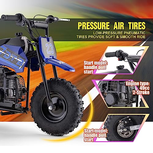 Mini Kid Dirt Bike, 49 CC 2-Stroke Gas Bike with Off-Rode Tire, Suspensions, Disc Brakes, Max Load 160Lbs, Up to 20Mph, EPA Approved