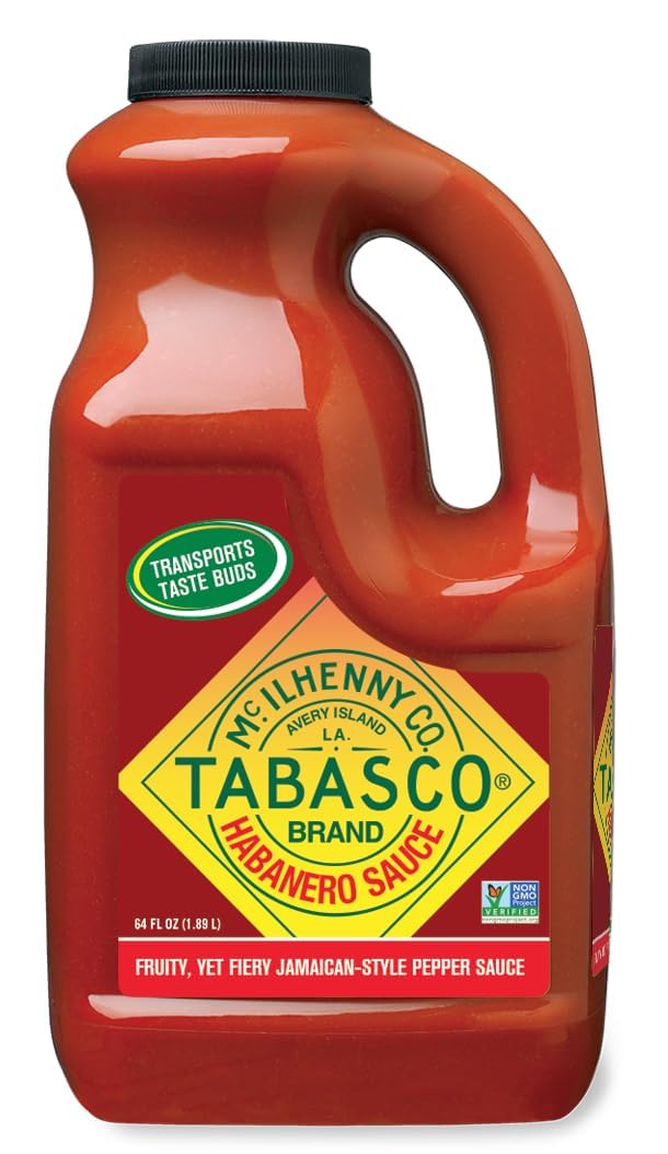 TABASCO Brand Original Red Pepper Hot Sauce, Medium Heat, Bulk Plastic Jug, Classic & Versatile, Three Simple Ingredients, For Large Recipes & Marinades, Great on Everything, 128 Fl Oz (Pack of 1)