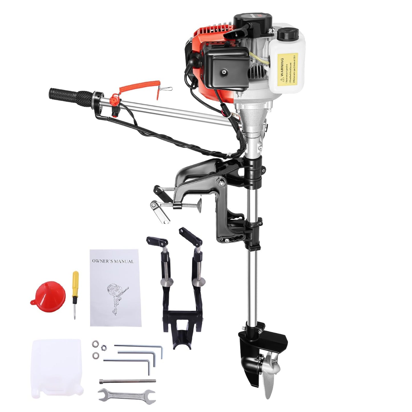 52cc Single Cylinder Gas 2.3HP Outboard Motor, Long Shaft with Air Cooling for Inflatable, Rubber, Fishing Boats, Yachts, Water Sports