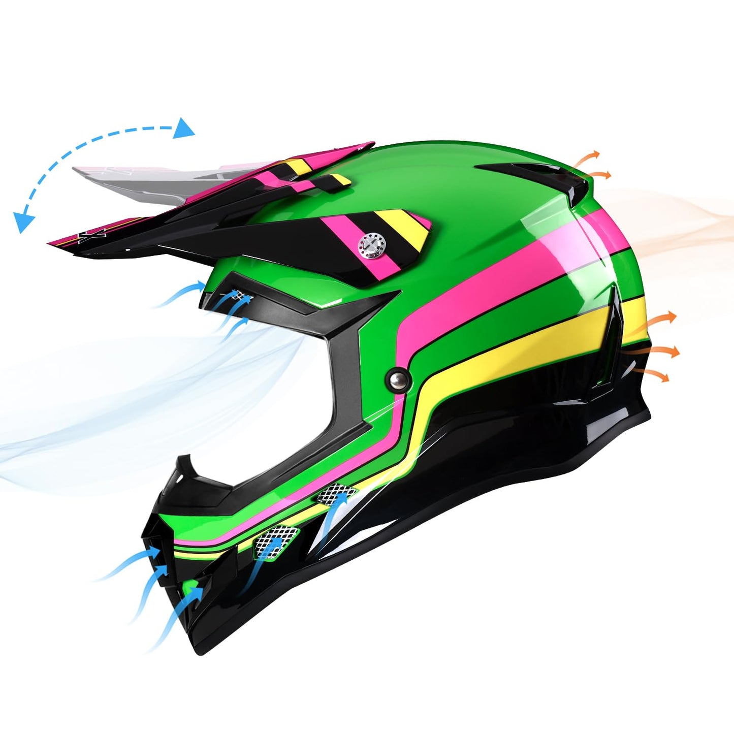 GLX GX623 Youth ATV/Dirt Bike Helmet Combo - Retro Green, Large - DOT