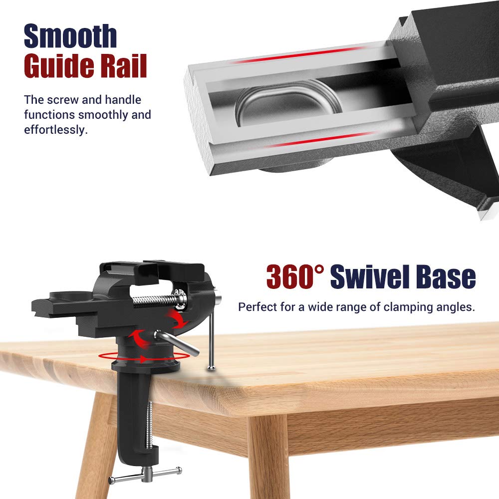 Nuovoware Table Vise 3 Inch, 360° Swivel Base Universal Home Vise Portable Bench Clamp, Clamp-on Vise Bench Clamps Fixed Tool for Woodworking, Metalworking, Cutting Conduit, Drilling, Sawing, Blue