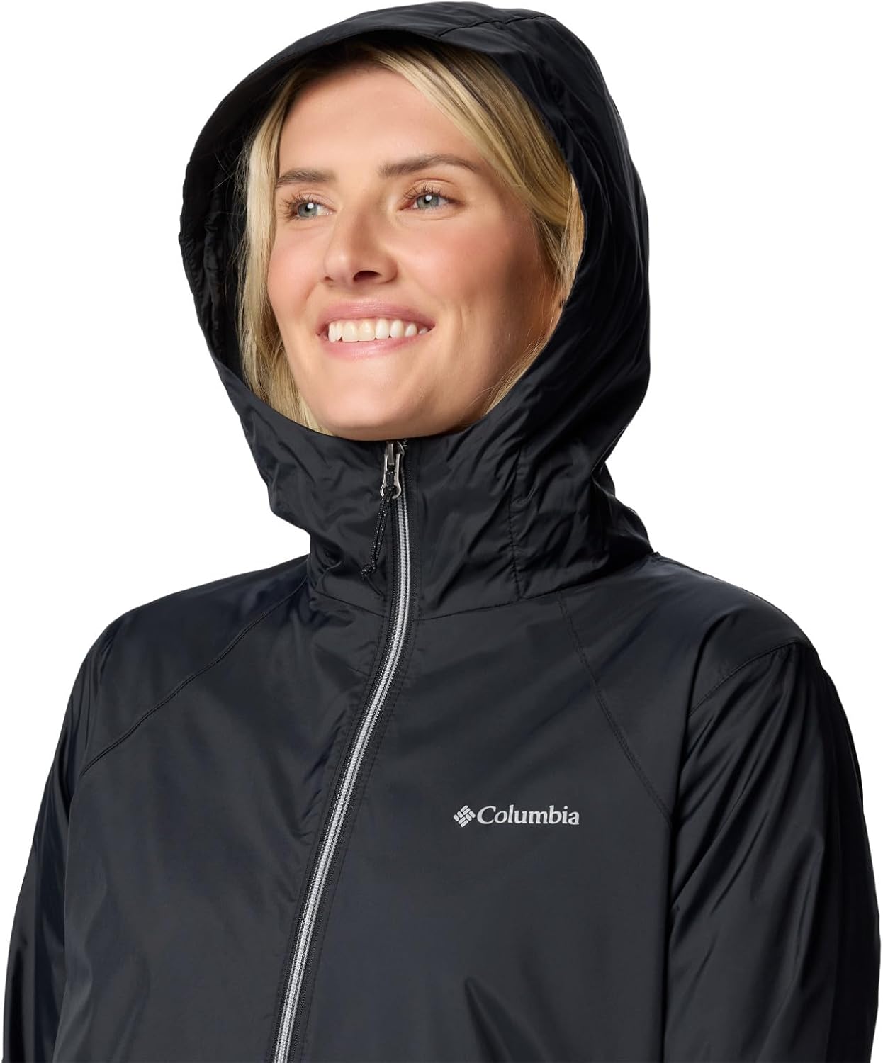 Columbia Womens Switchback II Lined Long Rain Jacket, Black, Large