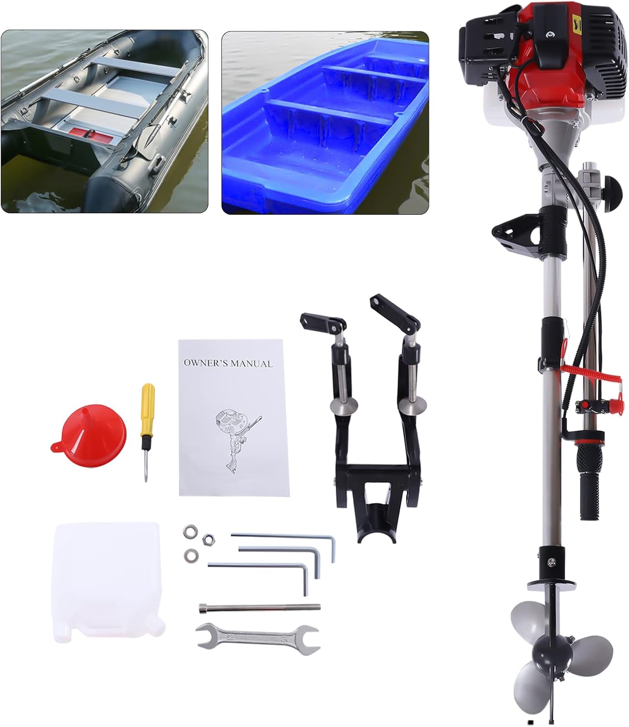 Outboard Motor, 3.5hp 2 Stroke Gas Outboard Motor, Manual Pull Start For Inflatable Fishing Boats, 2800-3200rpm Boat Engine with Air Cooling System